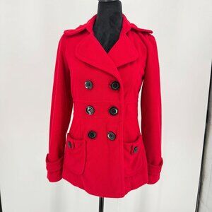 Forever XXI Peacoat Chore Coat Womens Size S Double‎ Breasted Military Red Barn